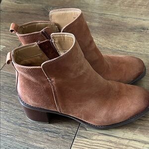 Comfortiva Women's Brown Leather Ankle Booties with Low Block Heel